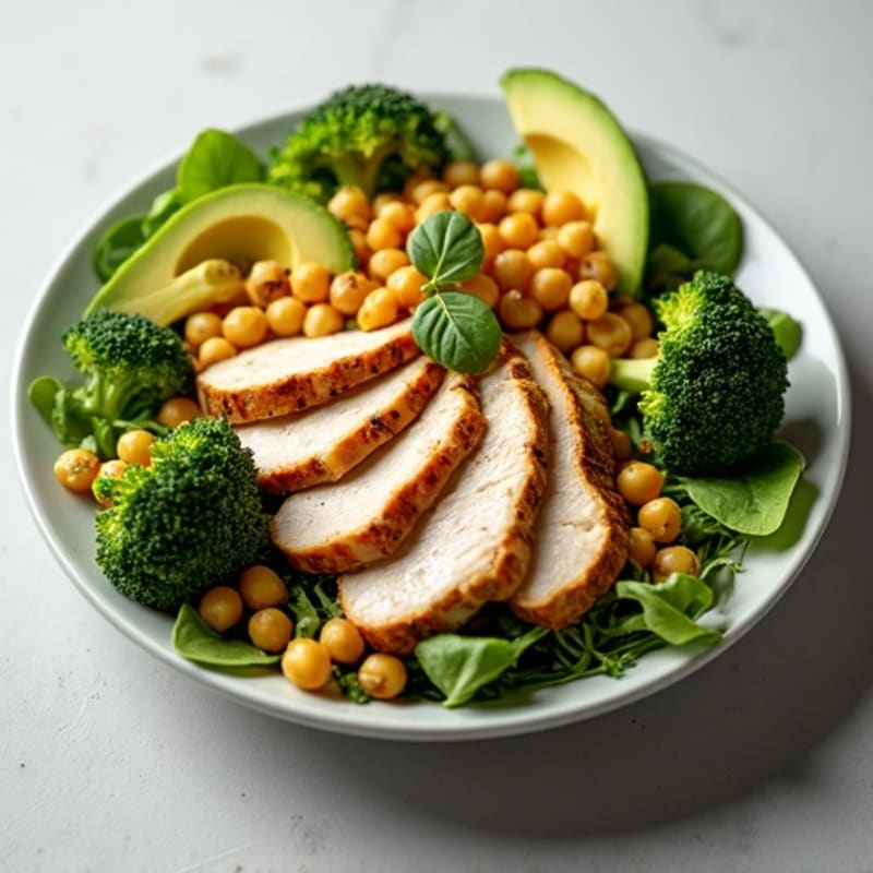 Grilled Turkey Breast Salad with Roasted Broccoli and Chickpeas