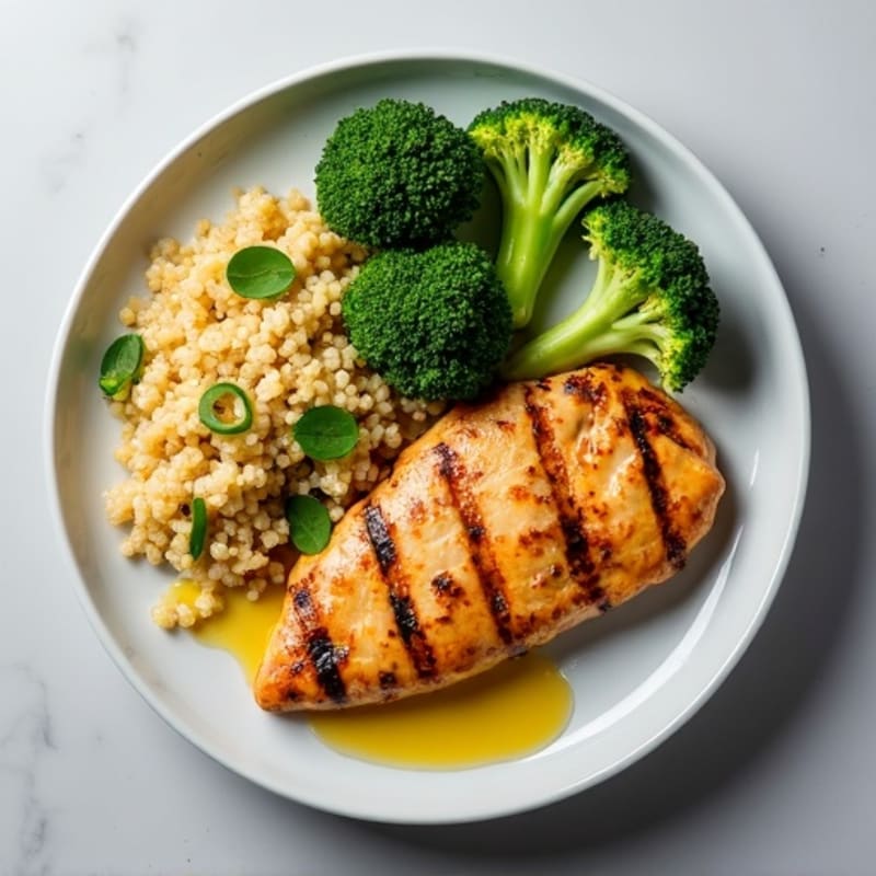 Grilled Chicken Breast with Quinoa and Roasted Broccoli