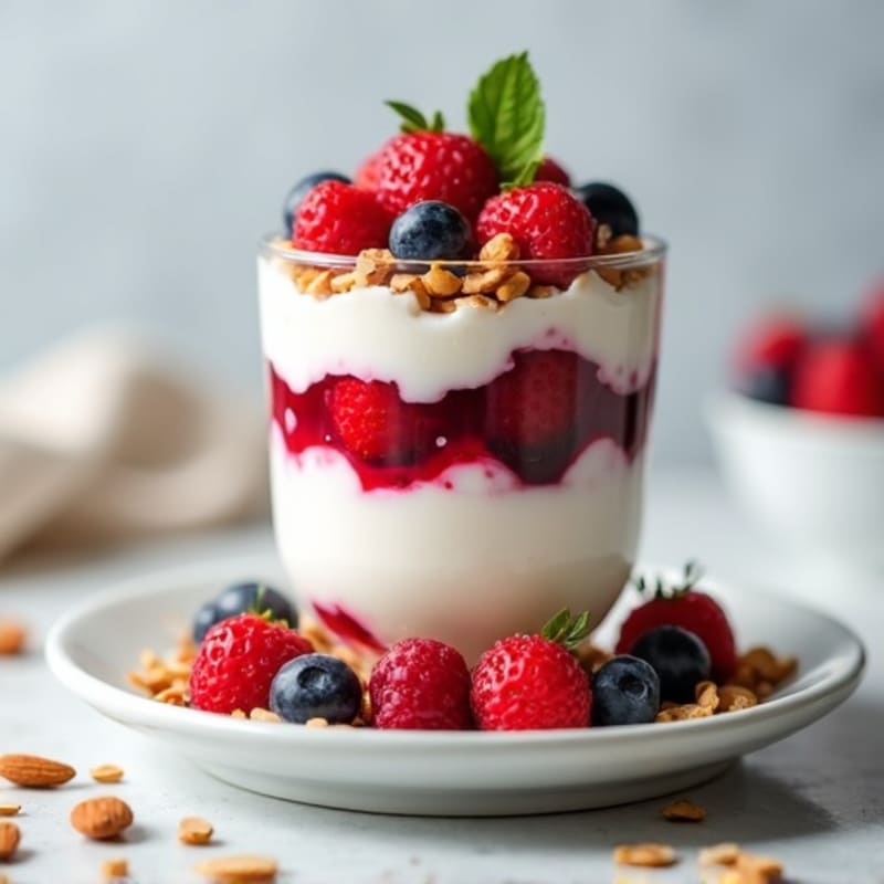 Greek Yogurt Protein Parfait with Mixed Berries and Almonds