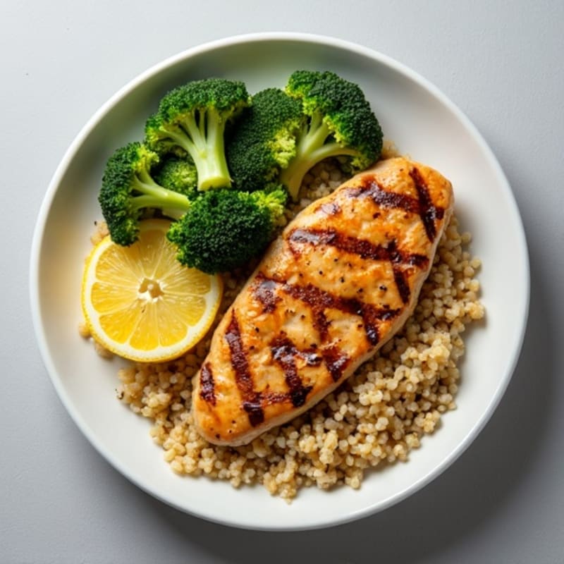 Grilled Chicken Breast with Quinoa and Roasted Broccoli