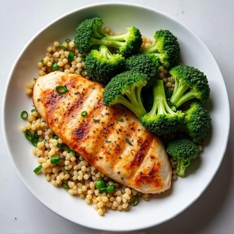Grilled Chicken Breast with Quinoa and Roasted Broccoli