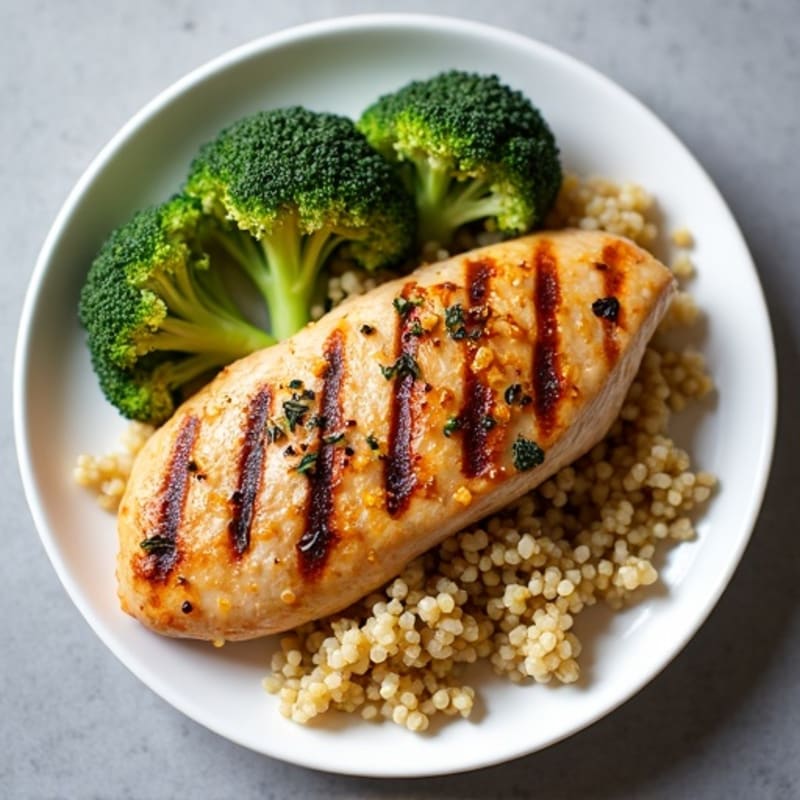 Grilled Chicken Breast with Quinoa and Roasted Broccoli