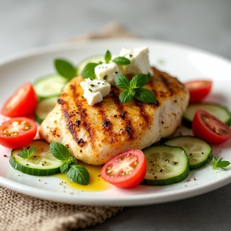 Greek-Style Grilled Chicken with Cucumber Tomato Feta Salad