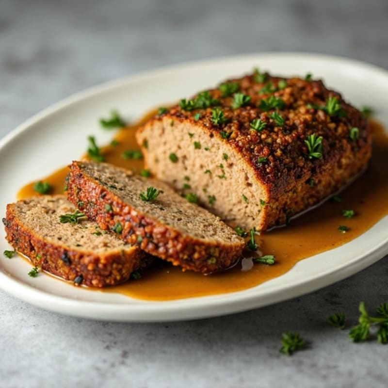 Herb-Crusted Turkey Meatloaf with Mushroom Gravy