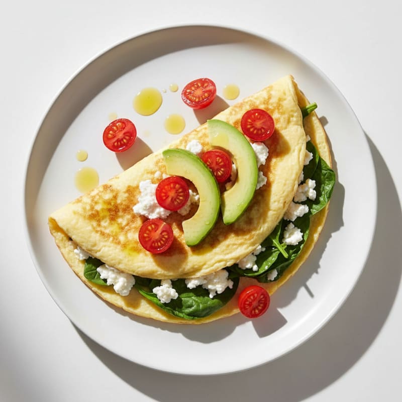 Egg White Spinach Omelette with Cottage Cheese and Cherry Tomatoes