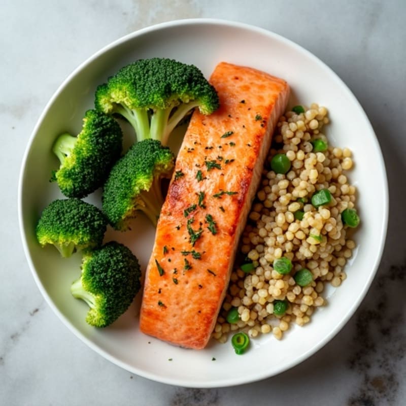 Seared Salmon with Roasted Broccoli and Quinoa