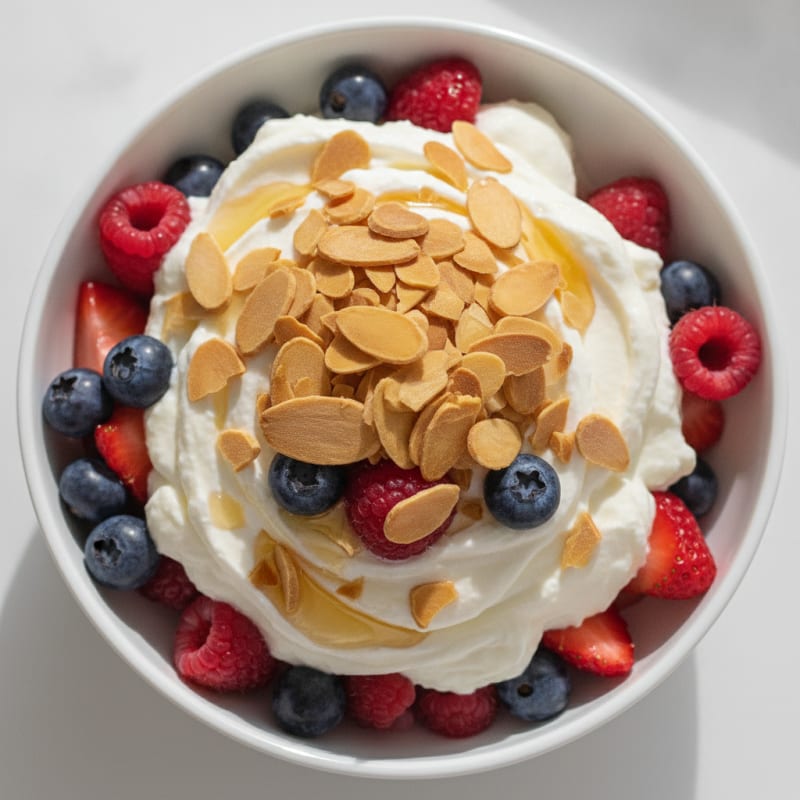 Greek Yogurt Protein Parfait with Mixed Berries and Almonds