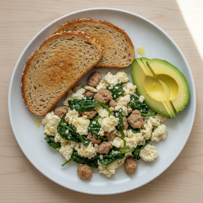 Egg White and Turkey Sausage Scramble with Spinach