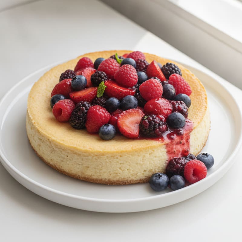 Greek Yogurt Protein Cheesecake with Mixed Berries