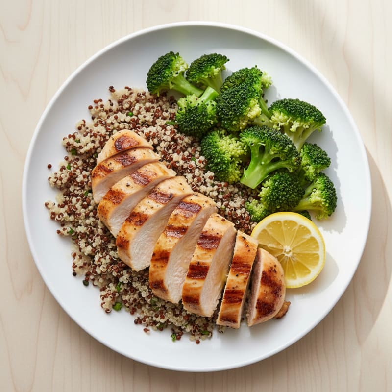 Grilled Chicken Breast with Quinoa and Steamed Broccoli