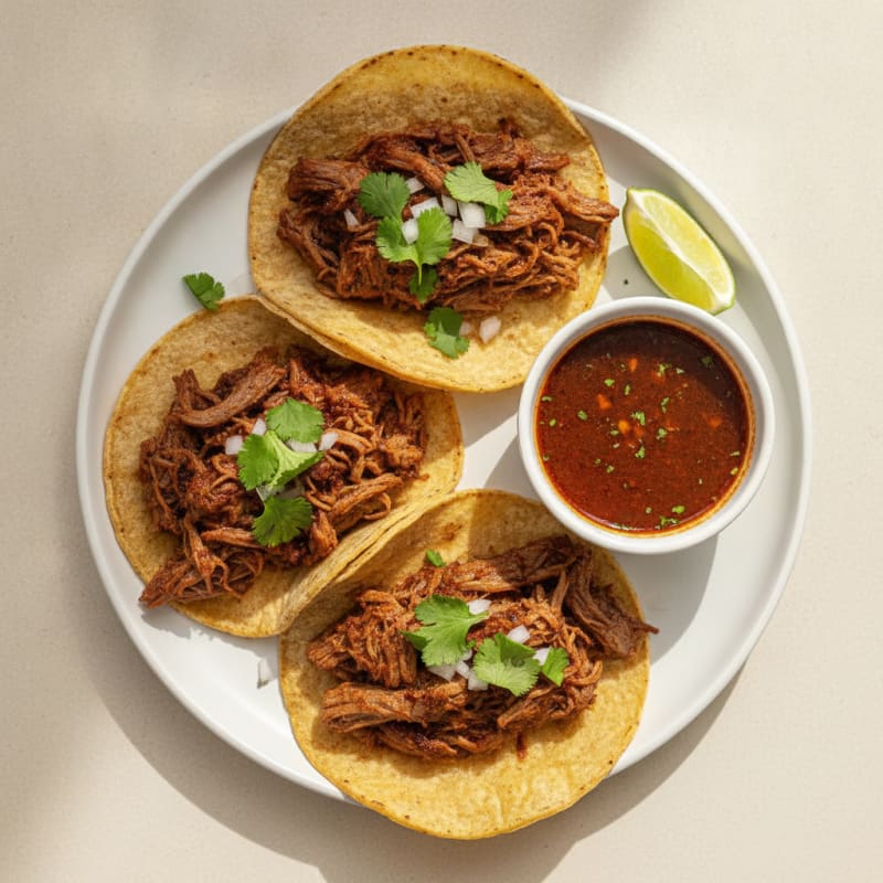 Birria-Style Shredded Beef Tacos with Consommé