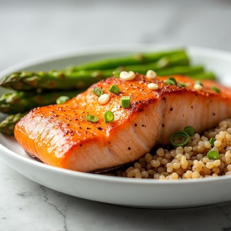Seared Salmon with Steamed Asparagus and Brown Rice