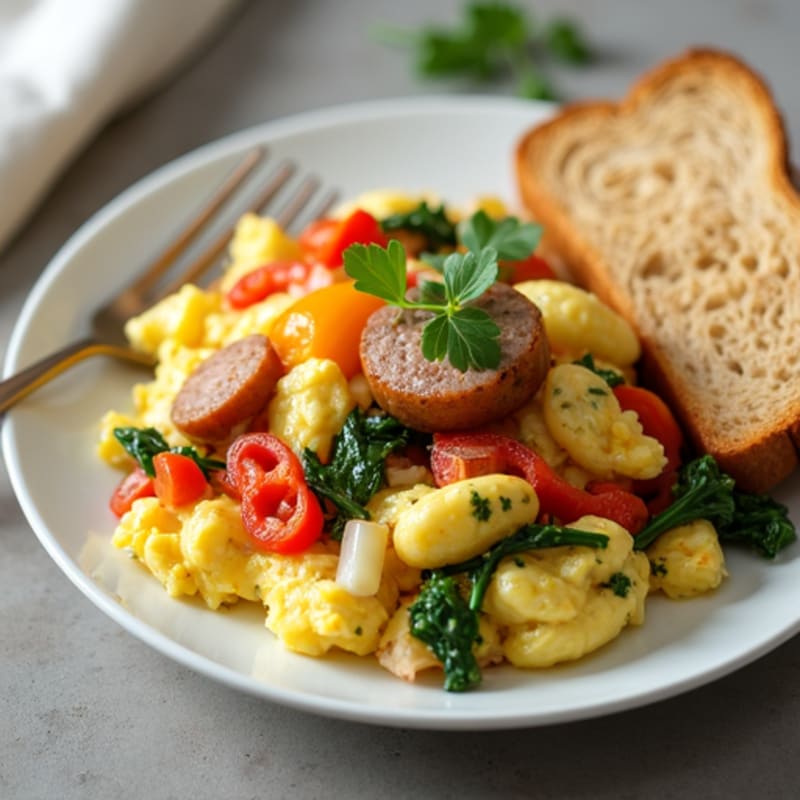 Egg White Vegetable Scramble with Turkey Sausage