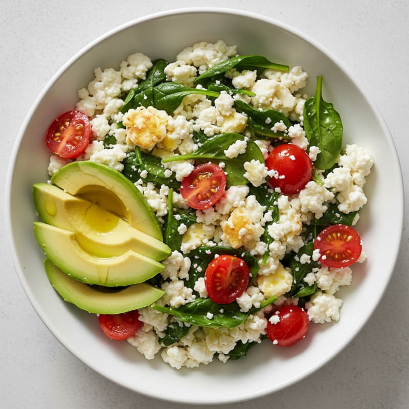 Egg White and Cottage Cheese Scramble with Spinach and Tomatoes