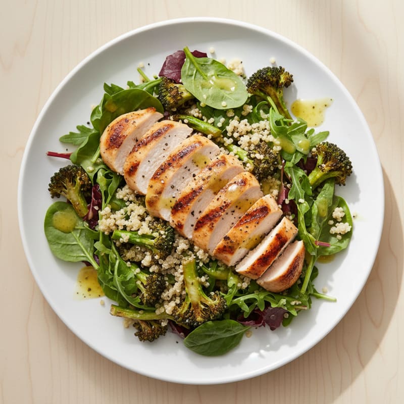 Grilled Chicken Breast Salad with Quinoa and Roasted Broccoli