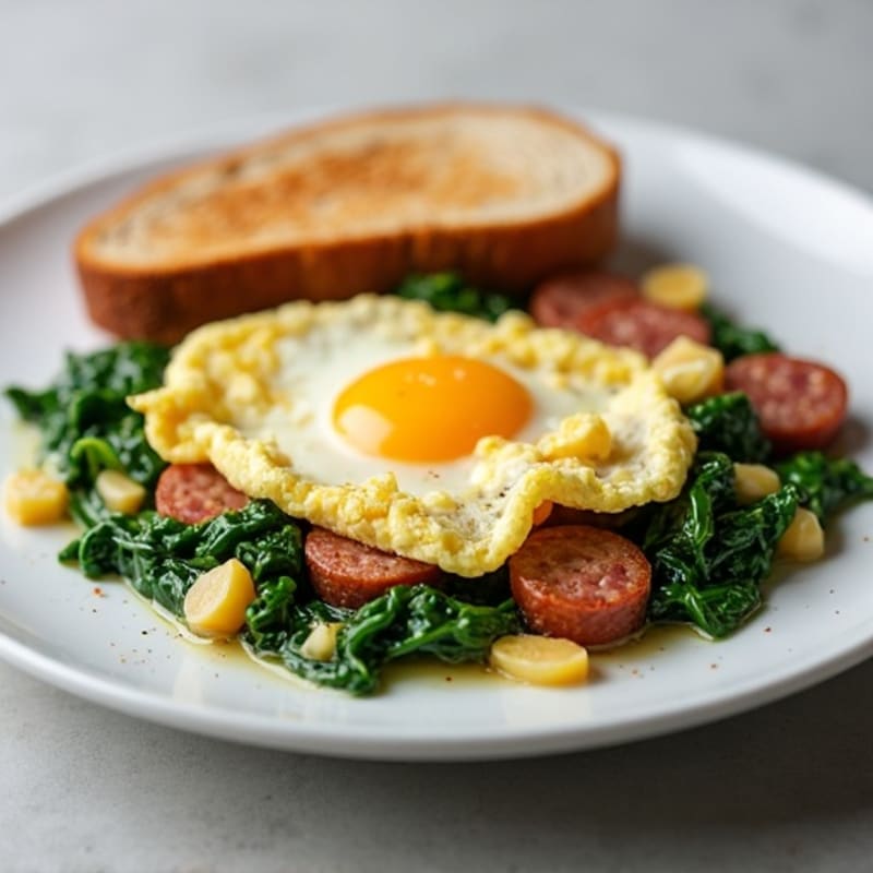 Egg White Scramble with Turkey Sausage, Sautéed Spinach & Toast