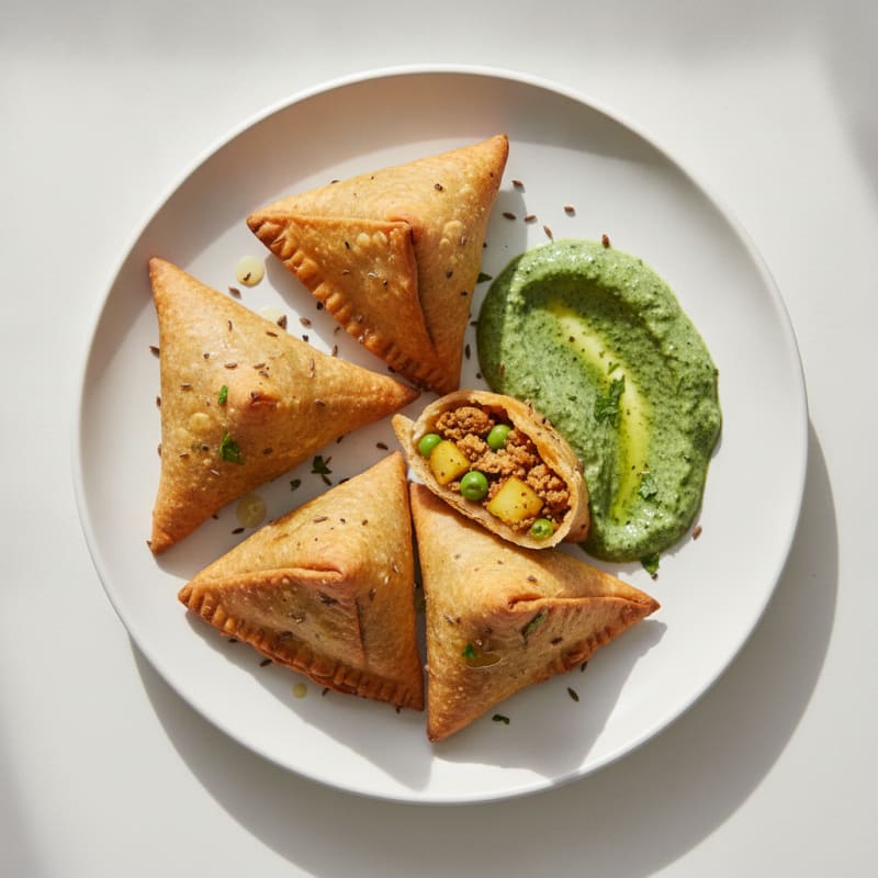 Spiced Potato and Pea Samosas with Chutney
