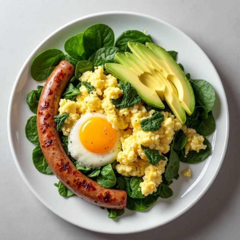 Egg White Scramble with Spinach, Turkey Sausage, and Avocado