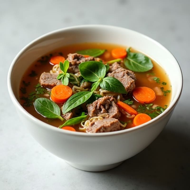 Lean Beef Noodle Soup with Fresh Herbs