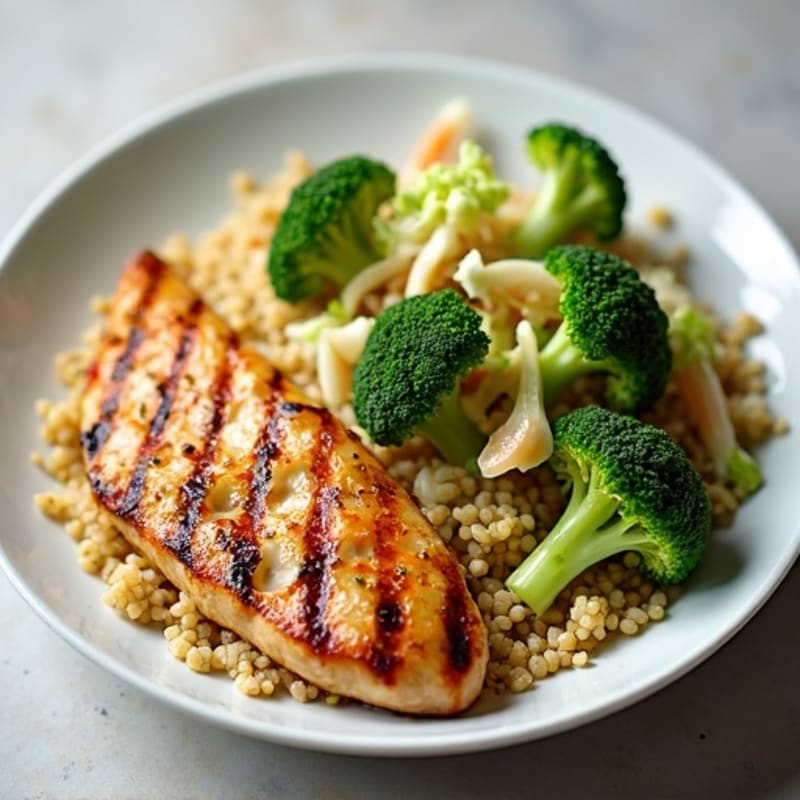 Grilled Chicken Breast with Quinoa and Crunchy Broccoli Slaw