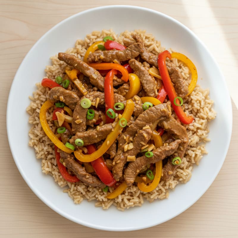 Lean Beef Stir-Fry with Bell Peppers and Brown Rice