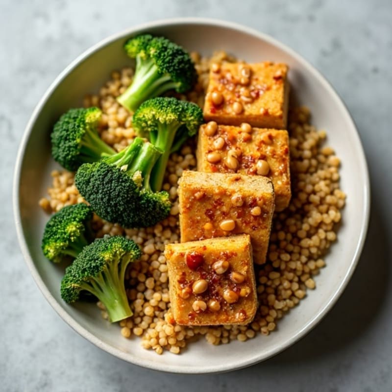 Crispy Peanut Tofu with Roasted Broccoli and Quinoa