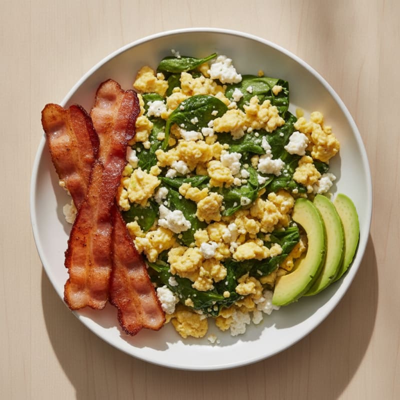 Cottage Cheese Scramble with Spinach and Turkey Bacon