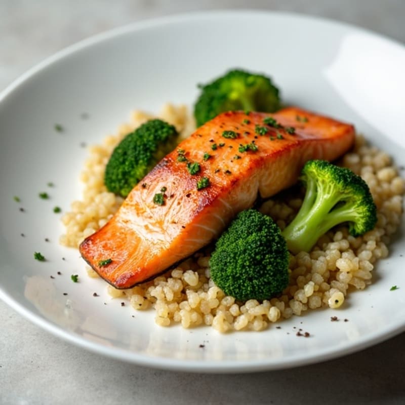 Seared Salmon with Steamed Broccoli and Quinoa