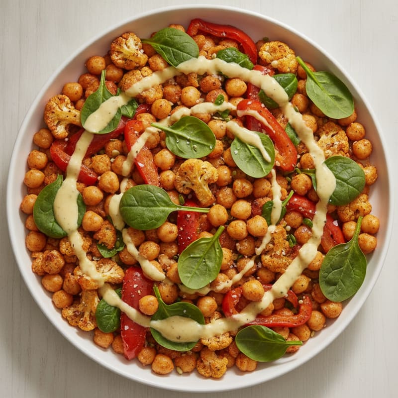 Harissa Chickpea Salad with Roasted Vegetables