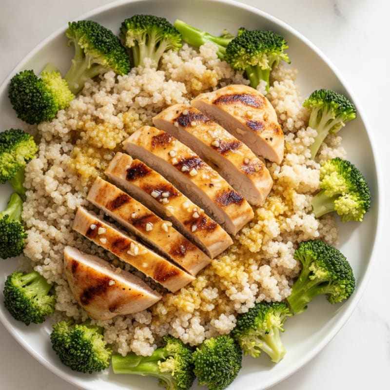 Lemon Garlic Grilled Chicken with Quinoa and Steamed Broccoli