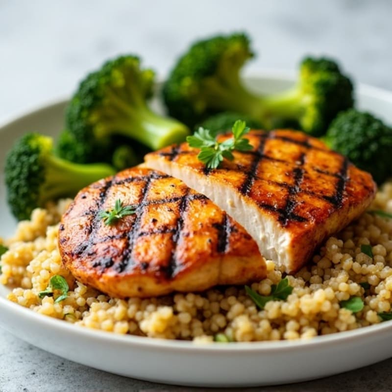Grilled Chicken Breast with Quinoa and Roasted Broccoli