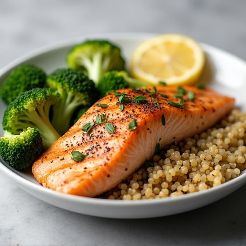 Seared Salmon with Roasted Broccoli and Quinoa