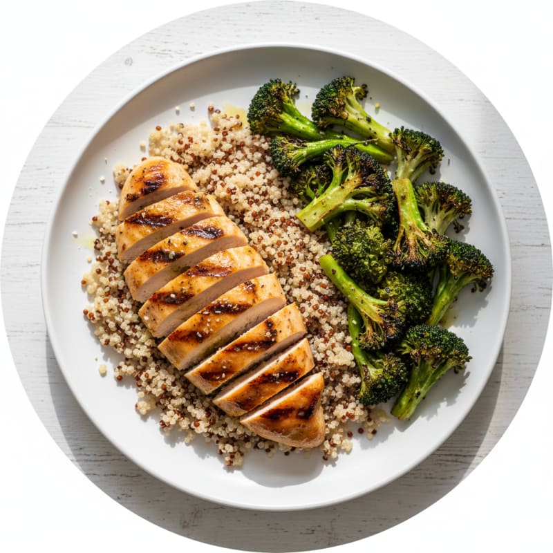 Grilled Chicken Breast with Quinoa and Roasted Broccoli