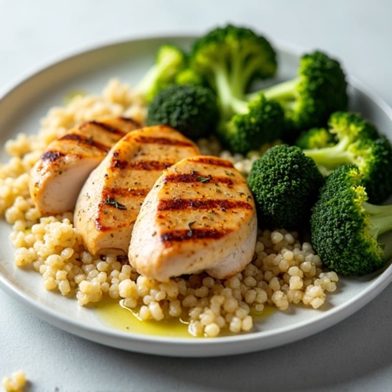 Grilled Chicken Breast with Quinoa and Roasted Broccoli