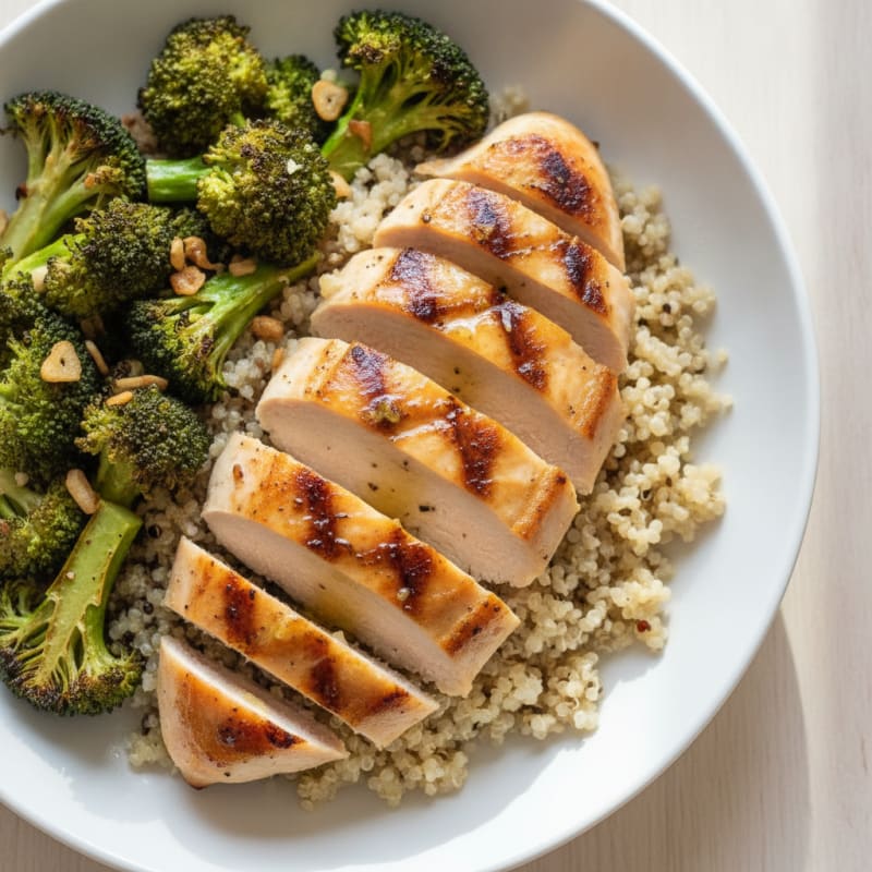 Grilled Chicken Breast with Quinoa and Roasted Broccoli