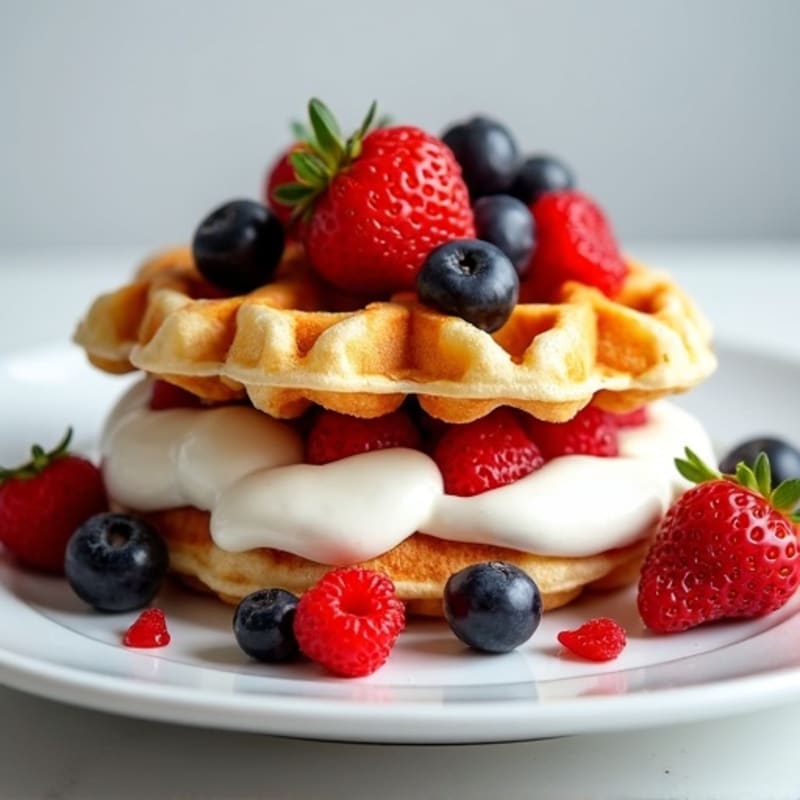 Crispy Protein Waffle Sandwich with Creamy Greek Yogurt and Berries