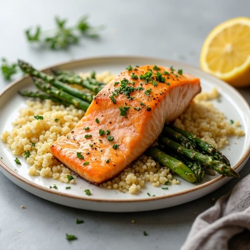 Lemon-Herb Roasted Salmon with Quinoa and Roasted Asparagus