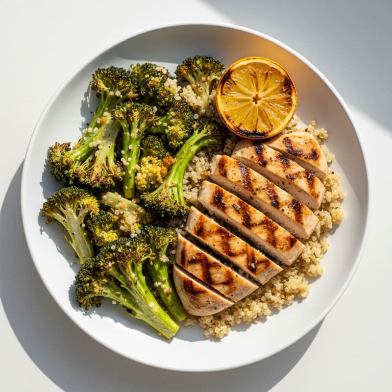 Grilled Chicken Breast with Roasted Broccoli and Quinoa