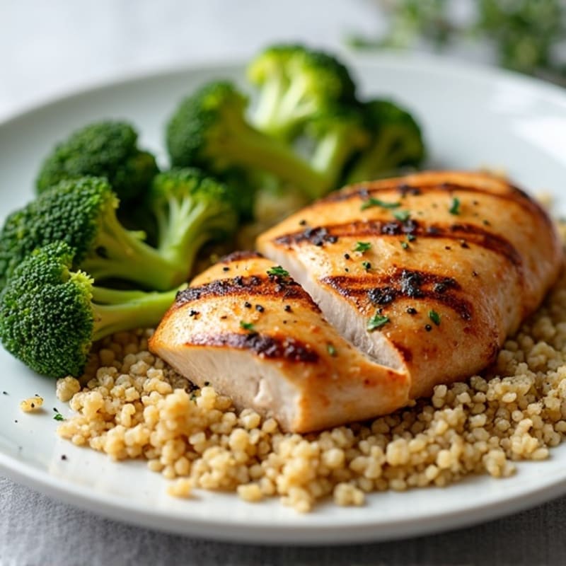 Grilled Chicken Breast with Roasted Broccoli and Quinoa