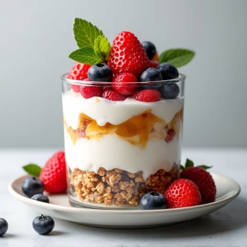 Creamy Greek Yogurt Parfait with Protein Granola and Mixed Berries