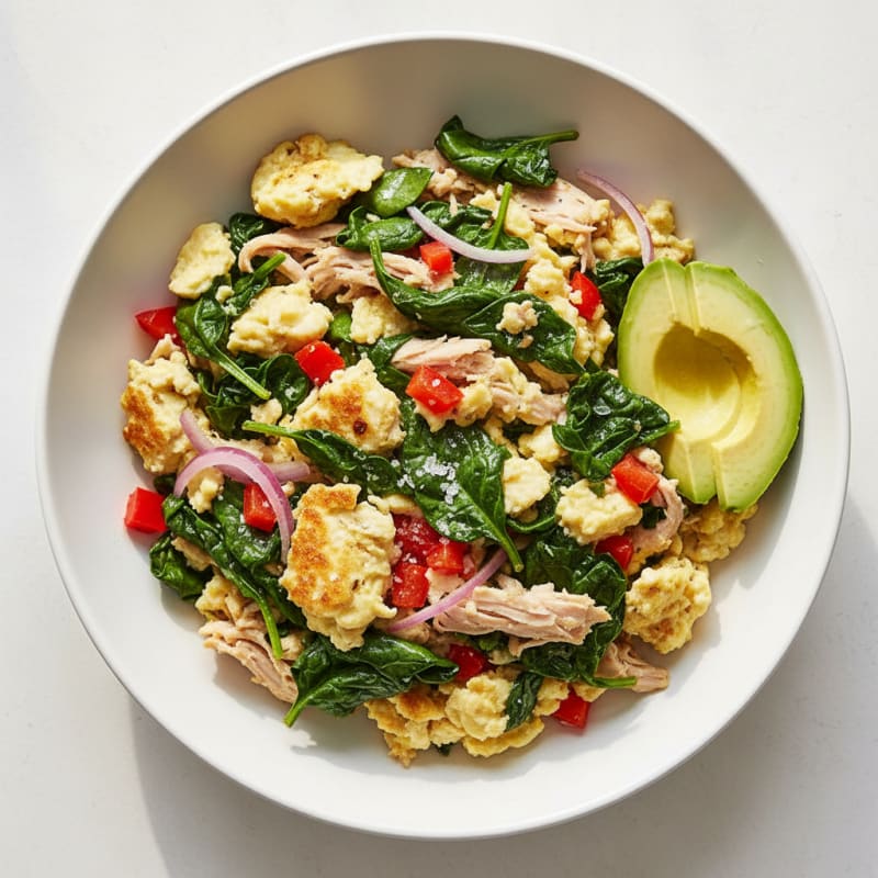 Egg White Scramble with Turkey Breast and Spinach