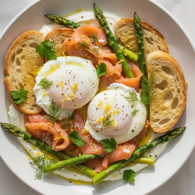 Lemon-Herb Poached Eggs with Asparagus