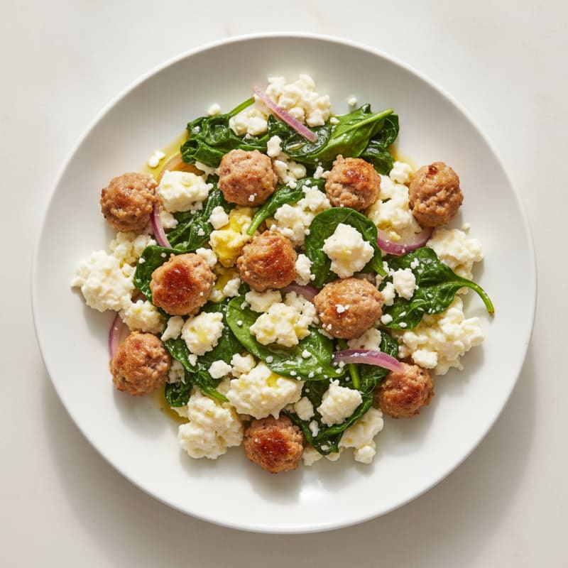 Egg White and Turkey Sausage Scramble with Spinach and Feta