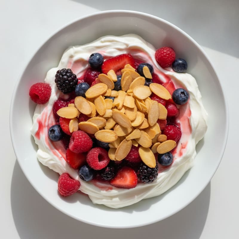 Greek Yogurt Protein Parfait with Mixed Berries and Almonds