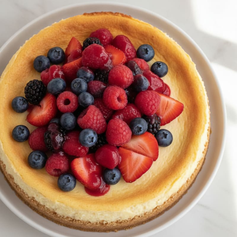 Greek Yogurt Protein Cheesecake with Mixed Berries