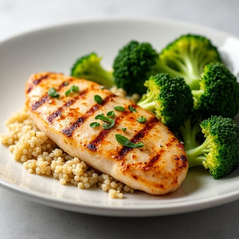 Grilled Chicken Breast with Quinoa and Roasted Broccoli