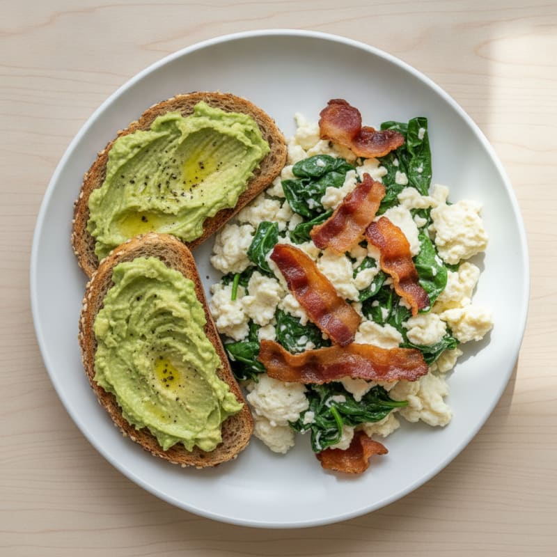 Egg White and Spinach Scramble with Turkey Bacon