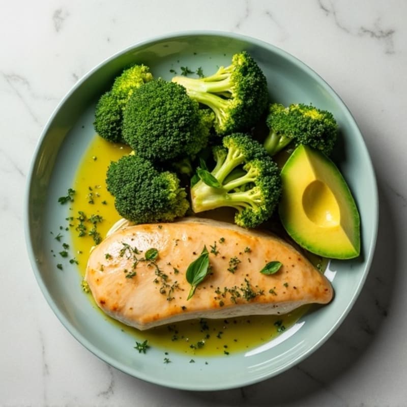 Poached Chicken with Fresh Herbs and Roasted Broccoli