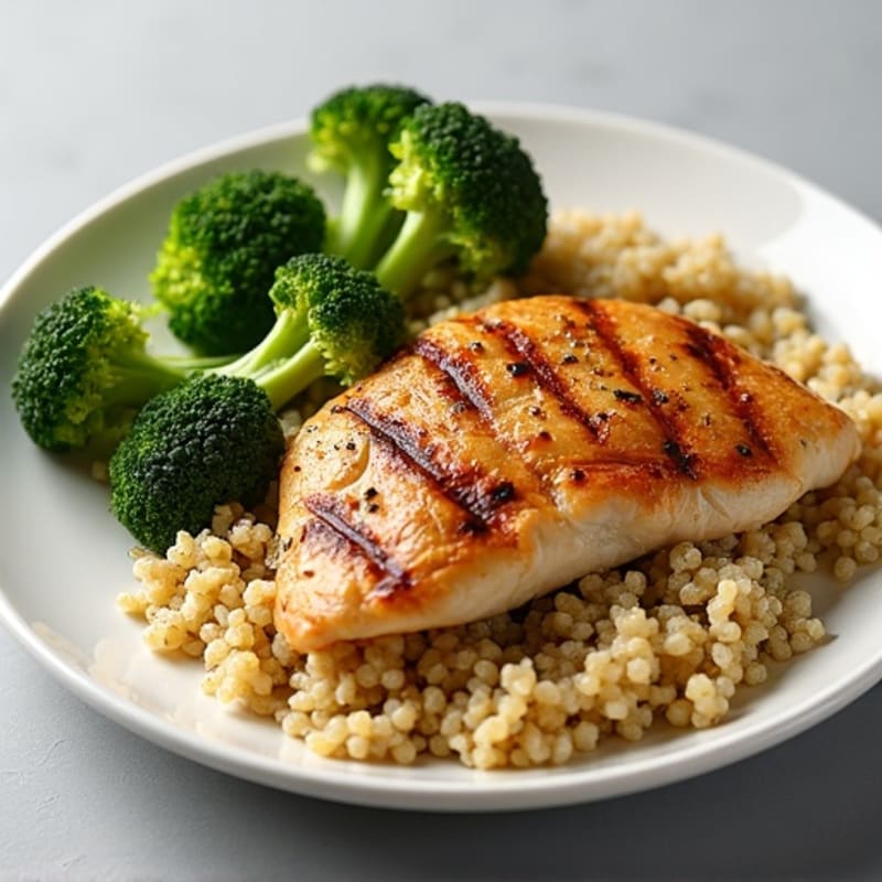 Grilled Chicken Breast with Roasted Broccoli and Quinoa
