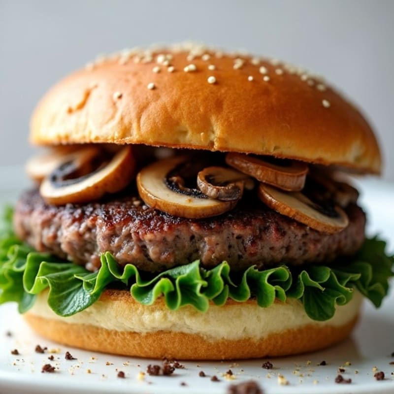 Lean Grass-Fed Beef Burger with Sautéed Spinach and Mushrooms